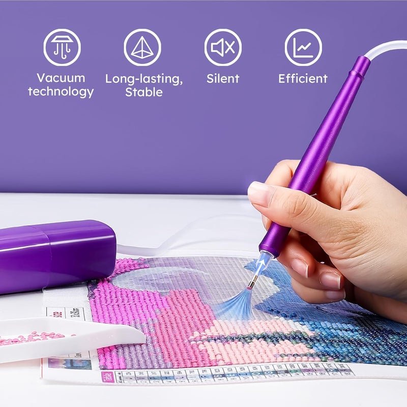 PP OPOUNT Diamond Art Accessories, Wax-Free Diamond Art Pens with 2 Storage Trays, Ergonomic Design DiamondPainting Pen, Long-lasting and Stable (Purple) - Image 4